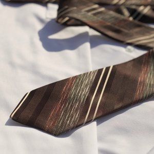 1980s CORNICHE Brown Necktie | Vintage Striped Tie | Mens Fashion Neckwear